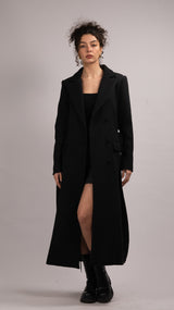 Wool Blend Double-breasted Coat - Black