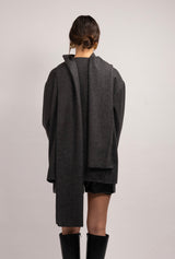 Wool Blend Scarf Coat - Grey