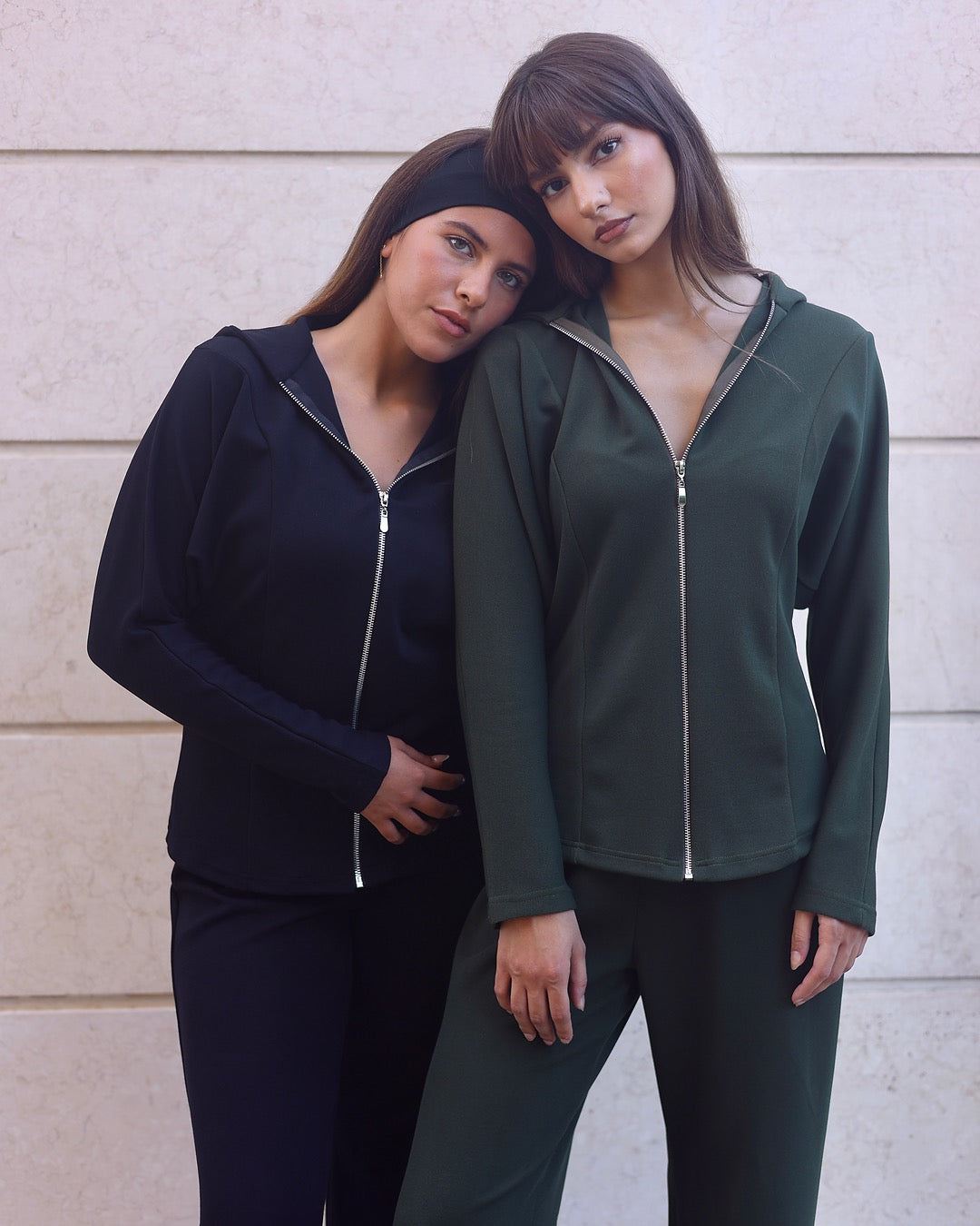 Soft zip-up sweatshirt Set - Black