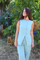 Fitted Waistcoat Pants Suit - Pistache