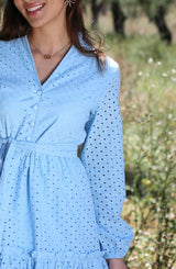 Short Embroidery Dress - Blue