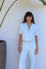 Cropped Blazer Suit - Light Blue