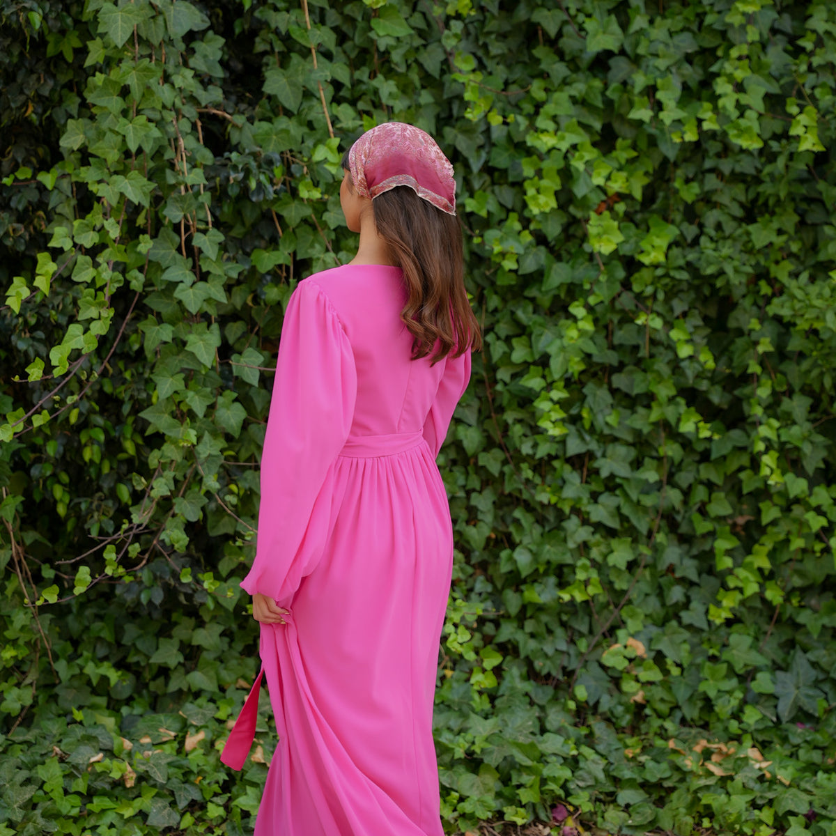 fuchsia maxi dress with sleeves Flowy Maxi Dress