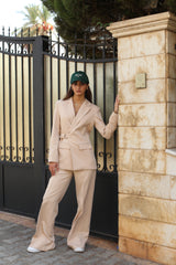 Metal Buckle Belted Suit - Beige