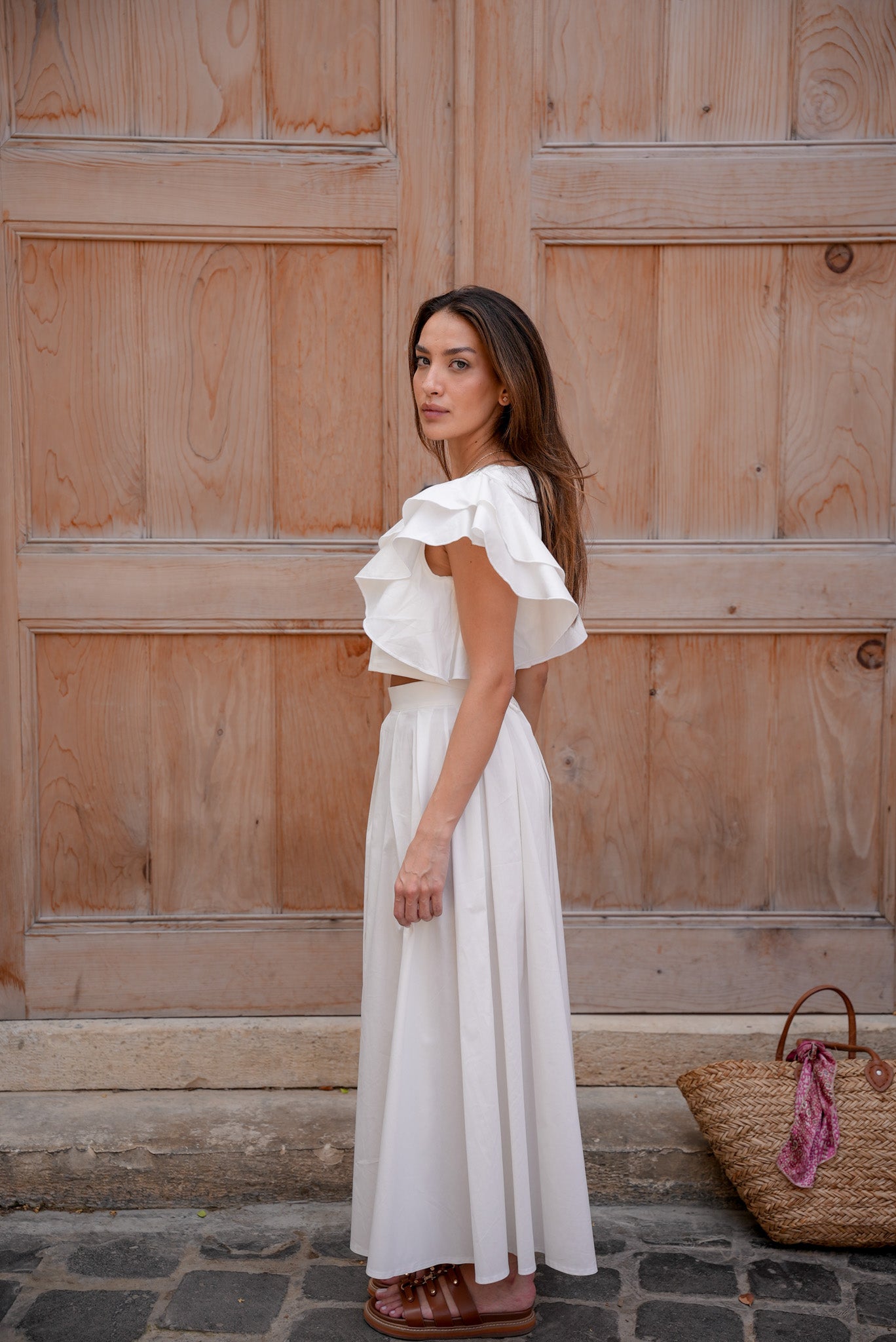 Poplin Ruffle Set - White