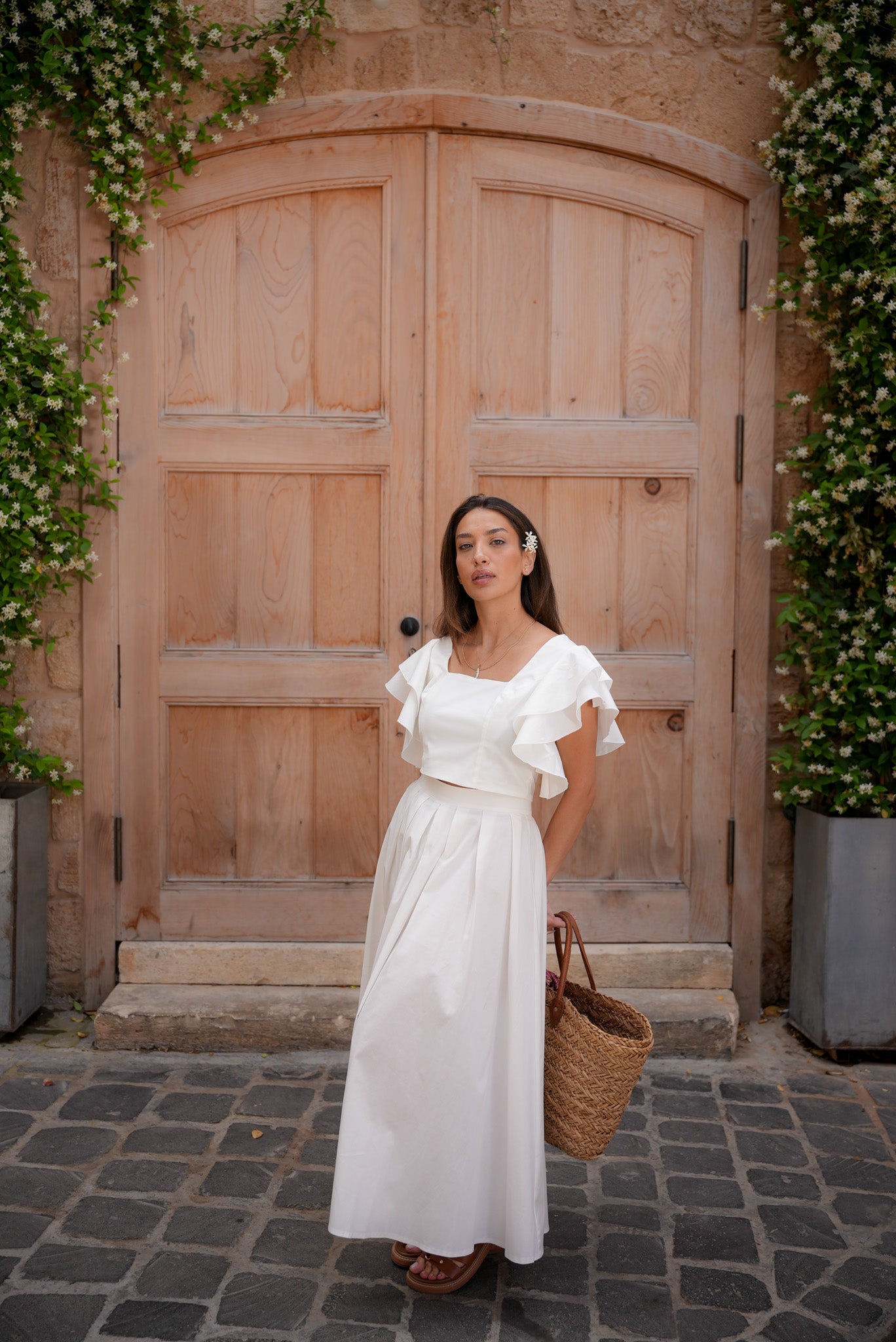 Poplin Ruffle Set - White