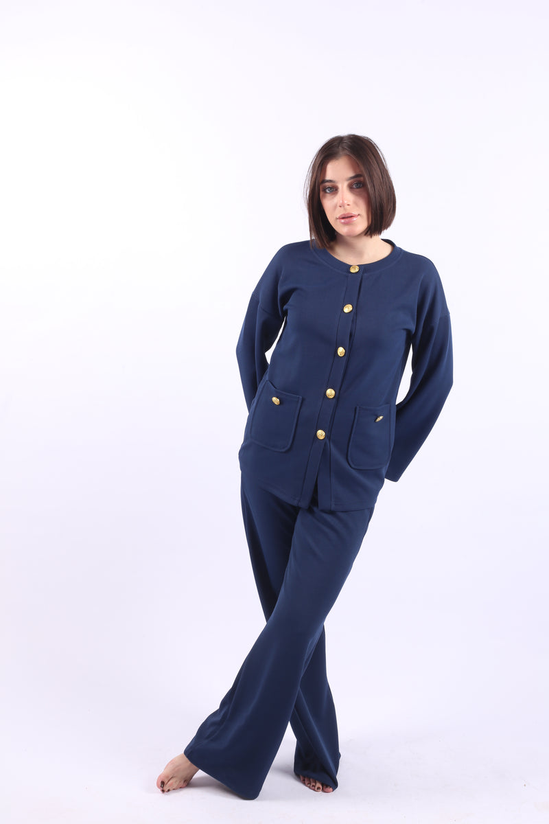 Cardigan Soft Wool Set - Navy Blue