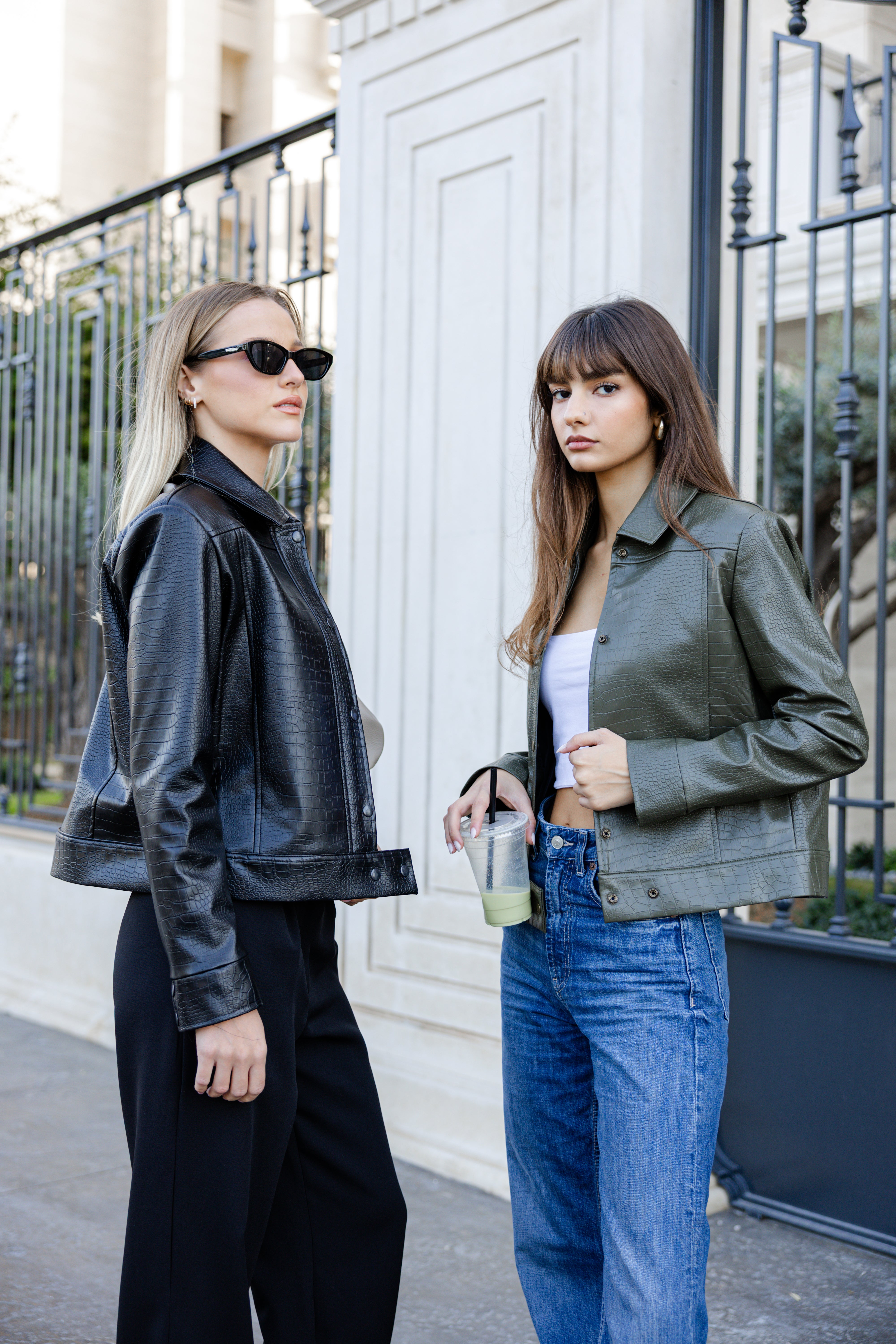 Croco Leather Jacket - Black