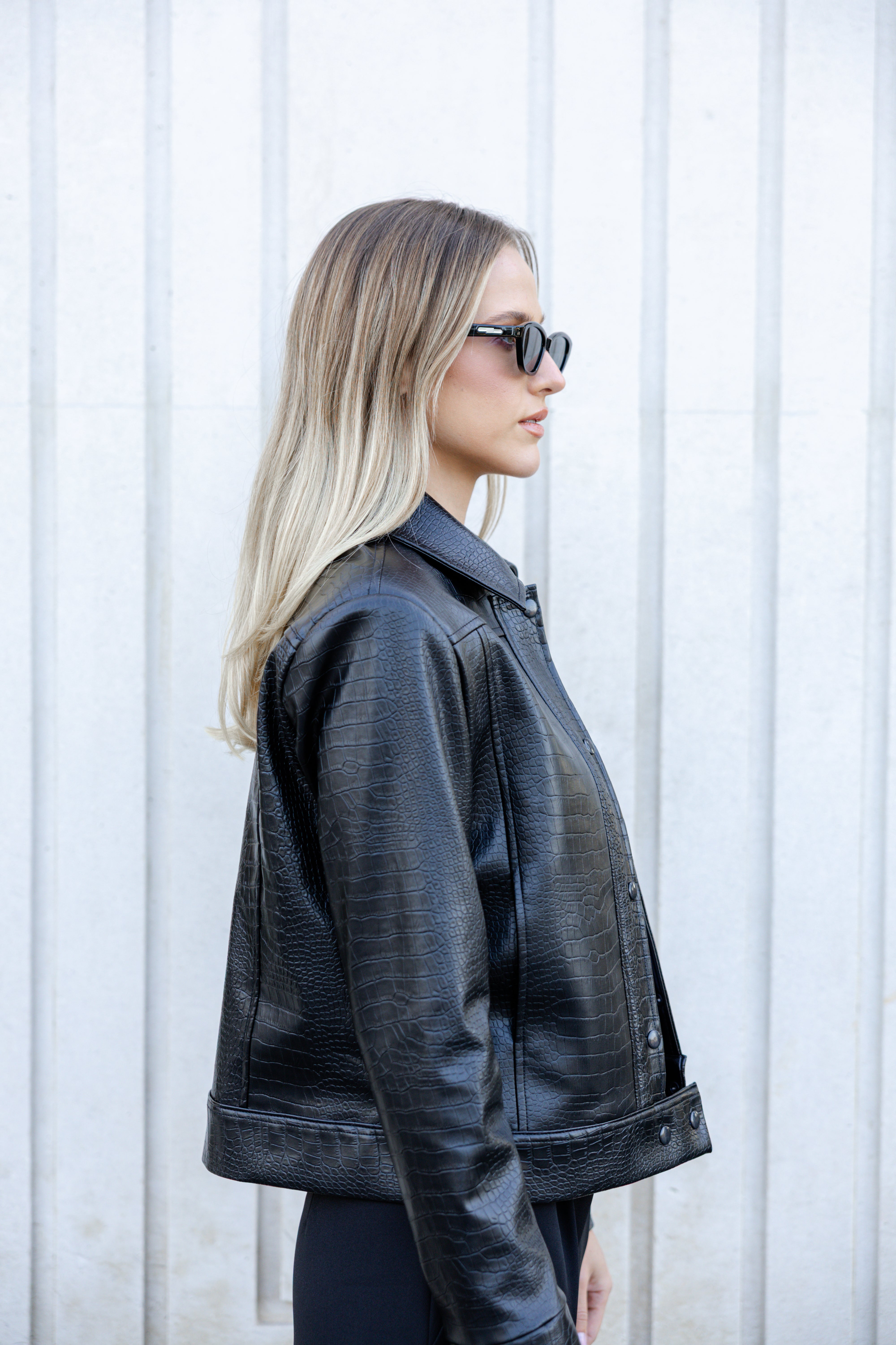 Croco Leather Jacket - Black