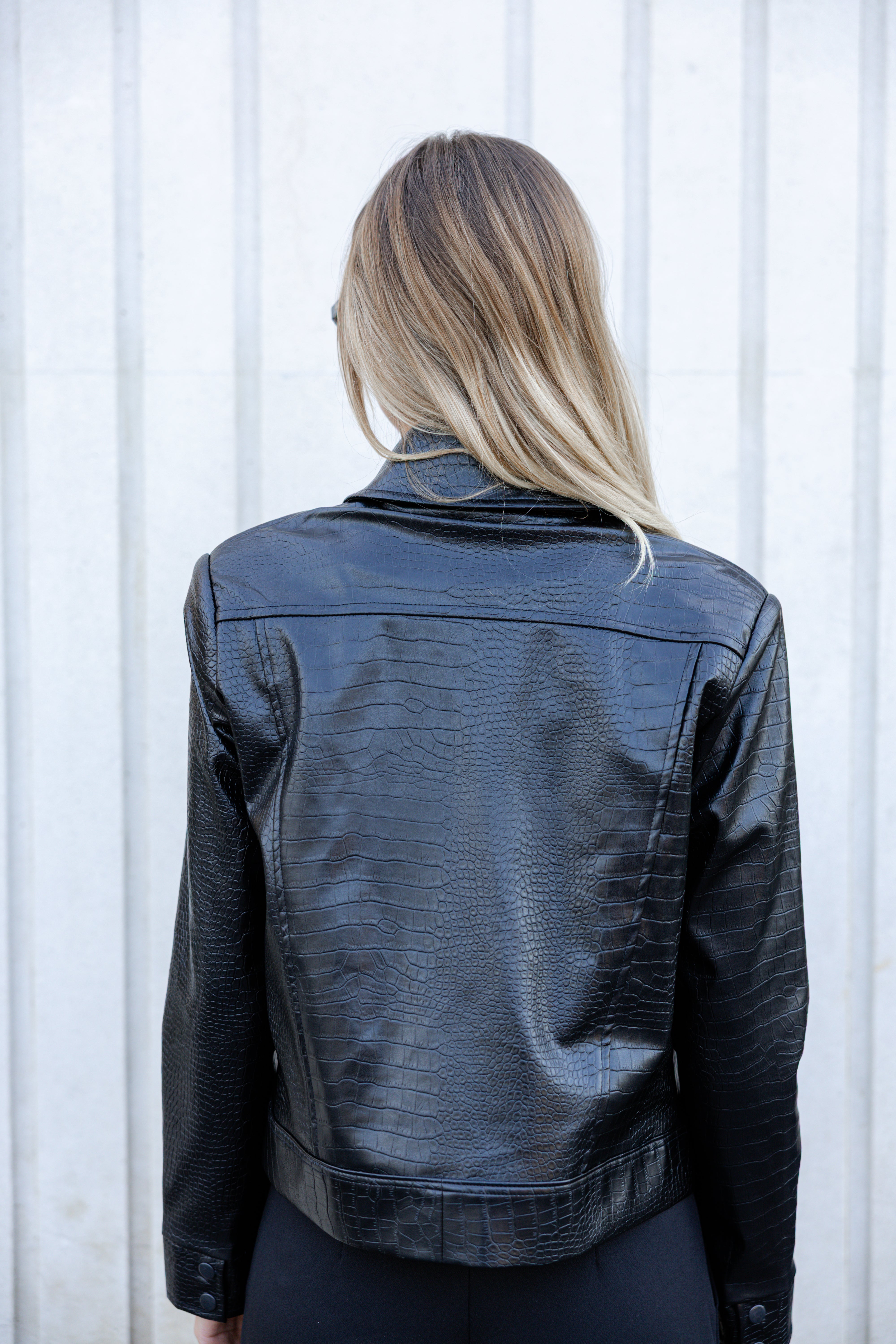 Croco Leather Jacket - Black