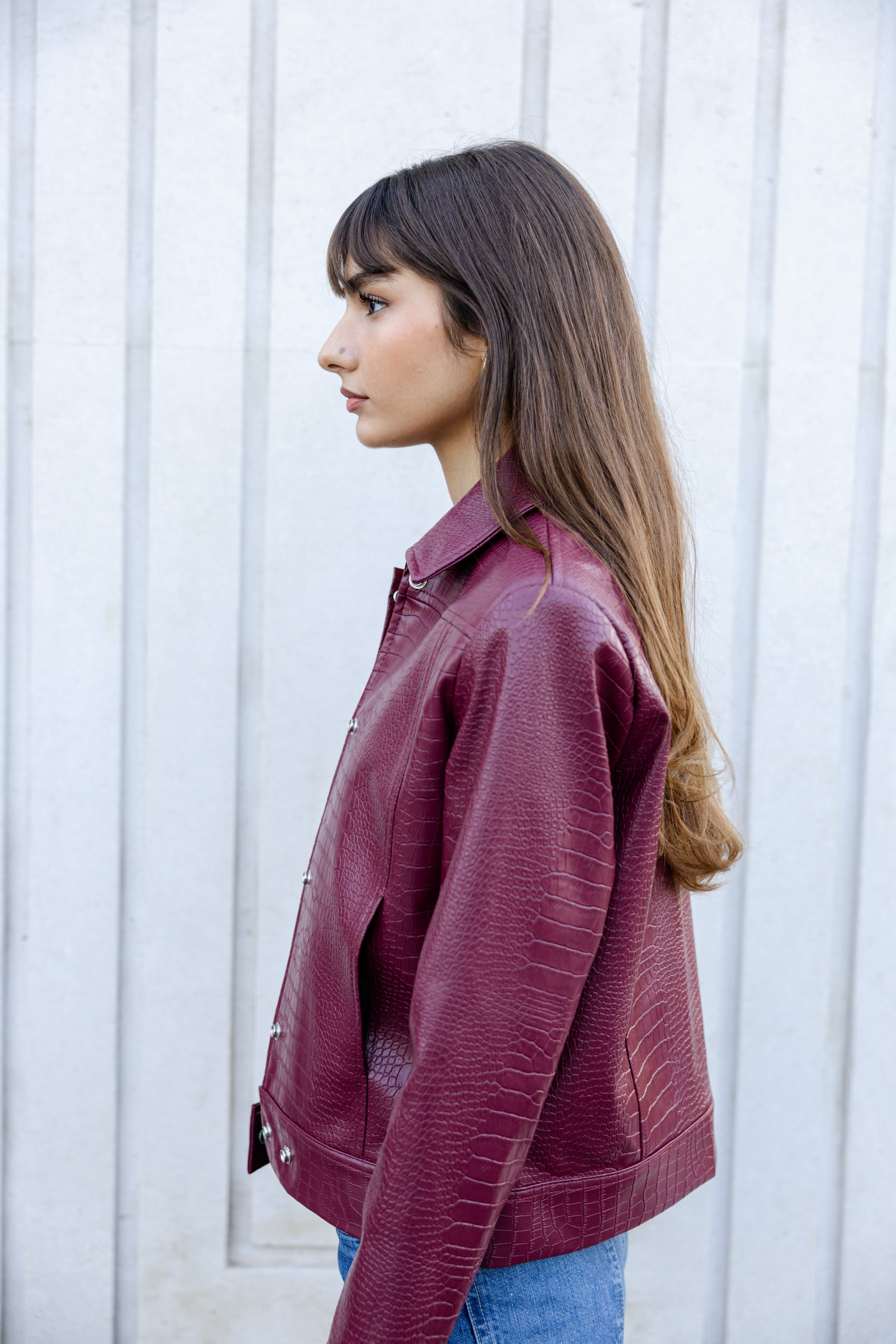 Croco Leather Jacket - Burgundy