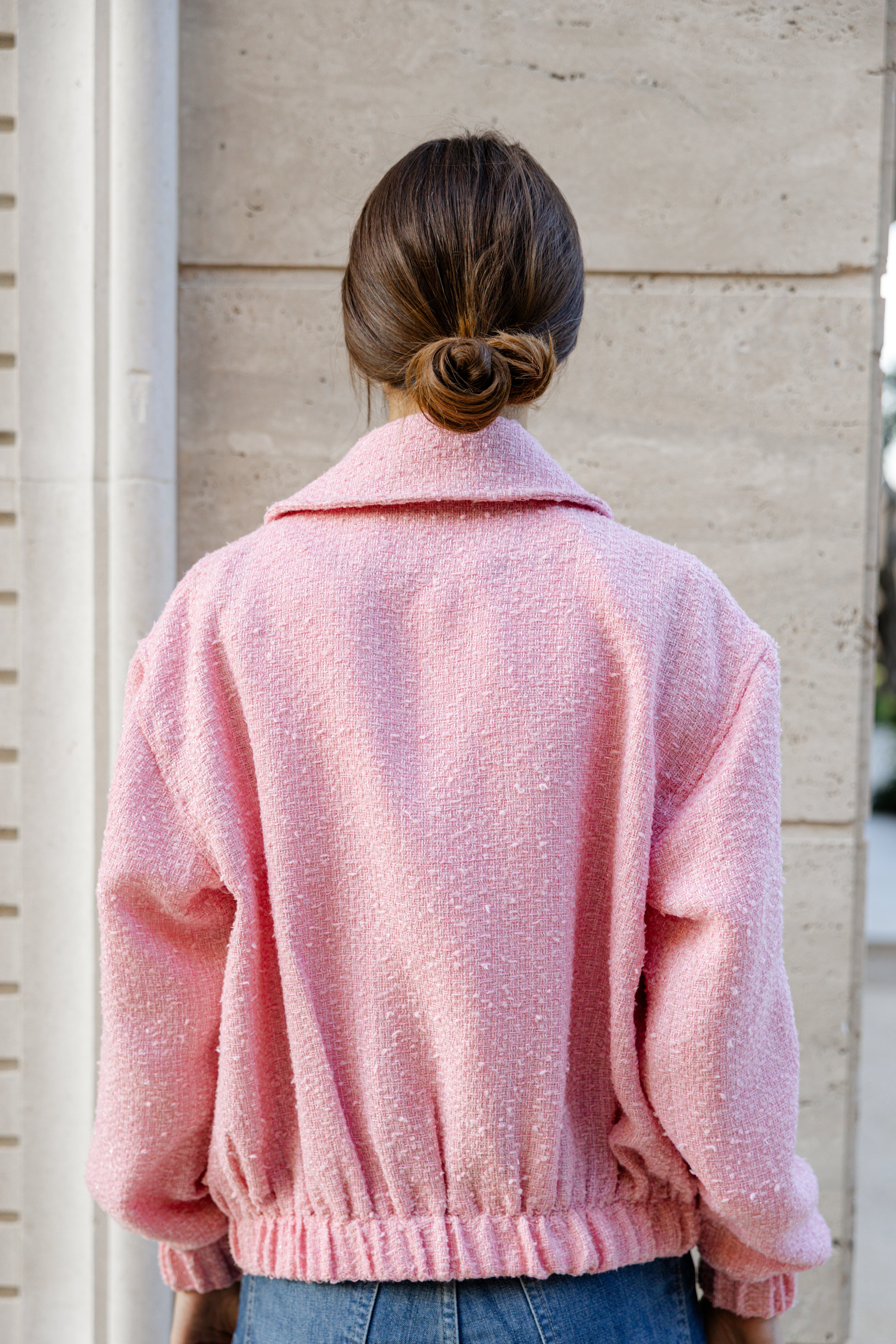 Tweed Bomber Jacket - Pink