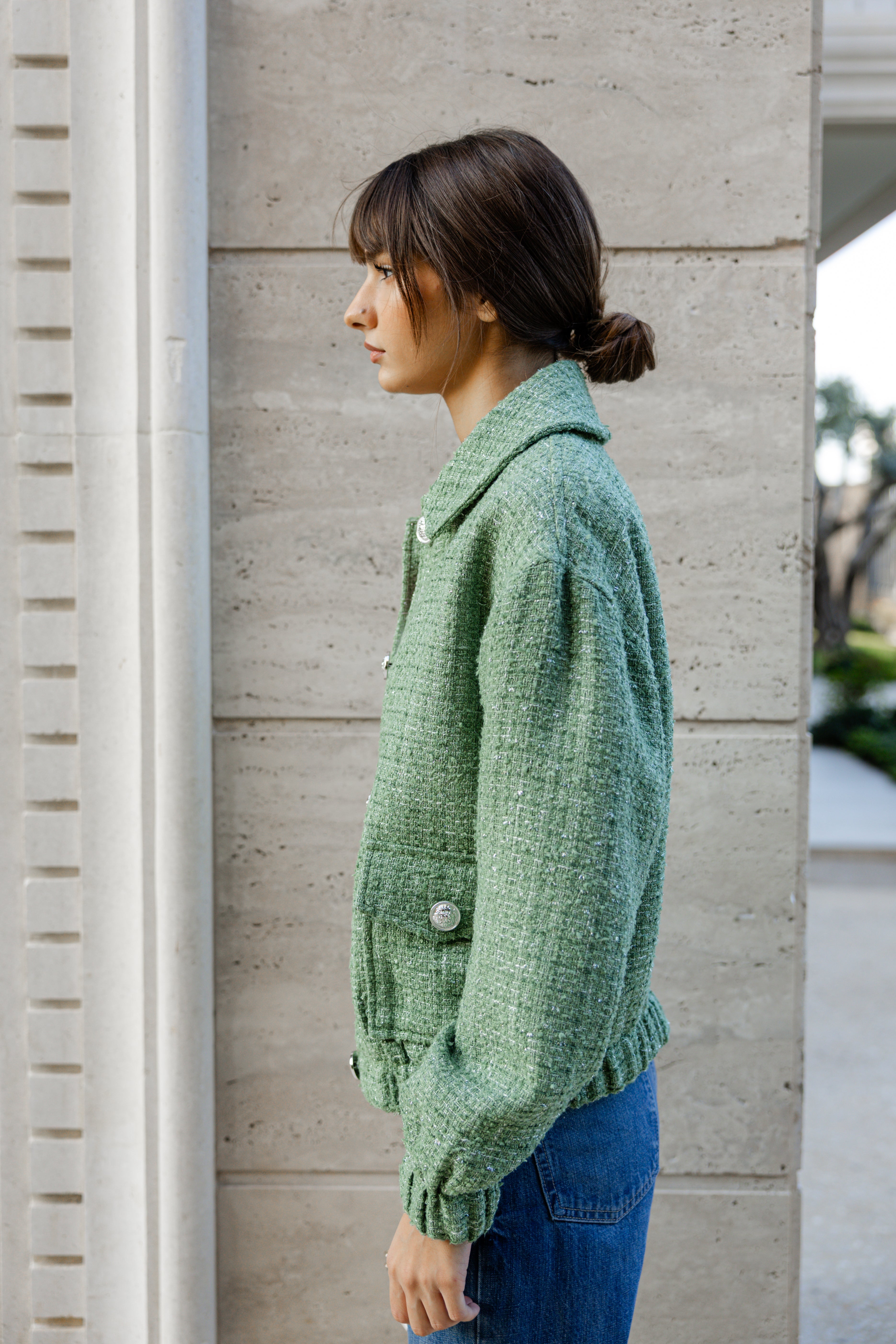 Tweed Bomber Jacket - Sage green