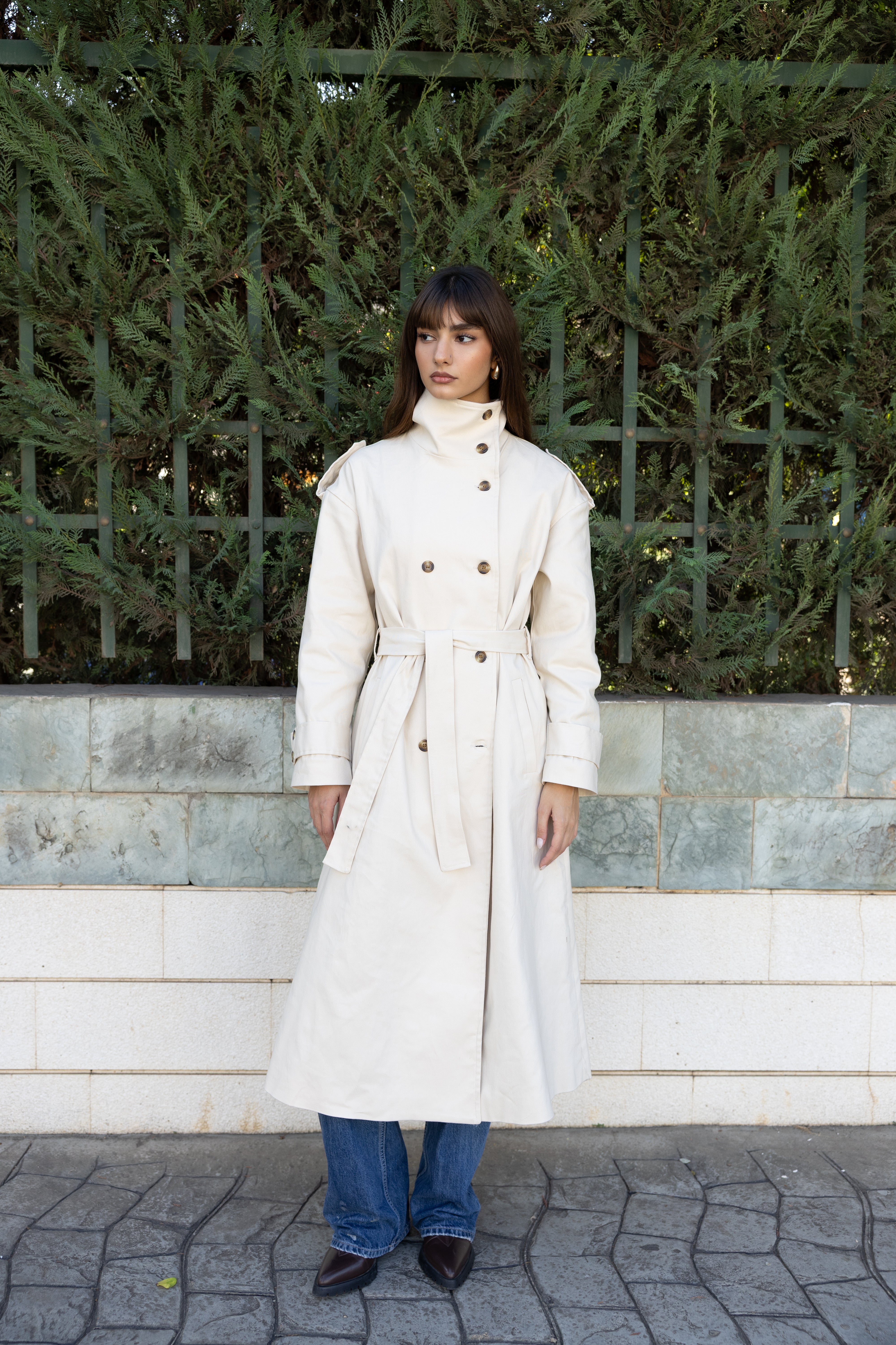 Long Trench Coat - Light Beige