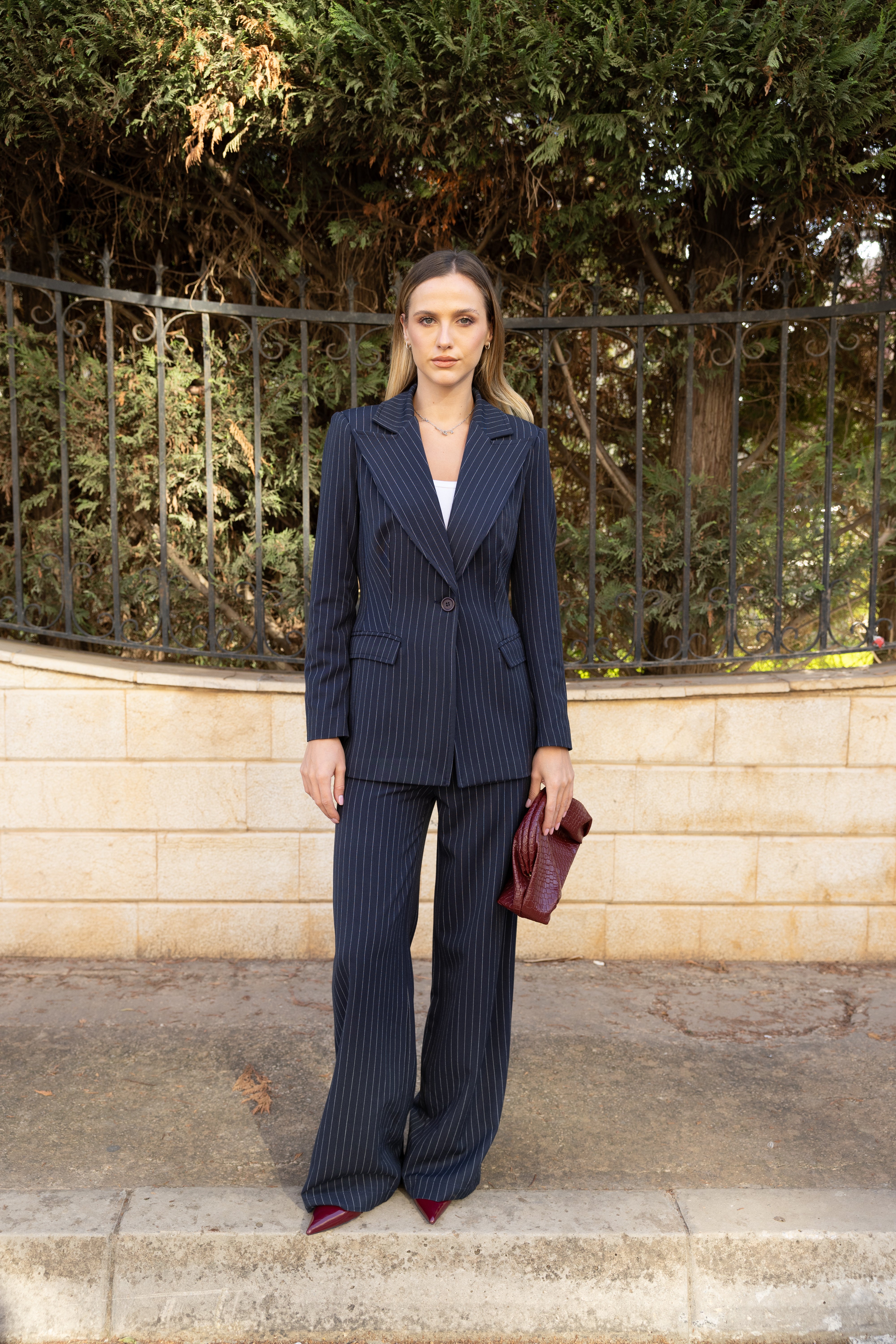 Pinstripe Blazer Suit - Navy Blue