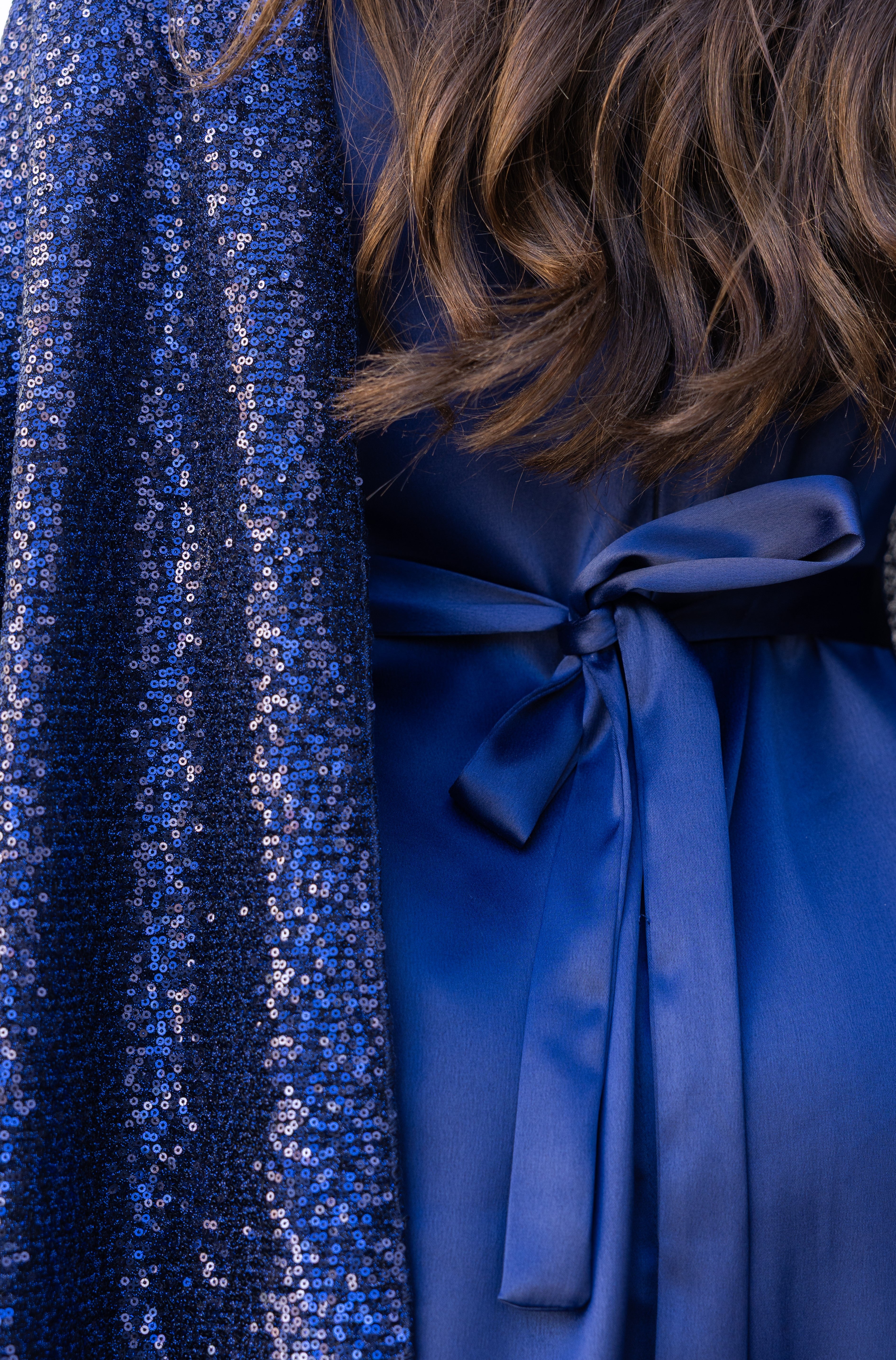 Sequin Scarf Abaya Dress - Navy Blue