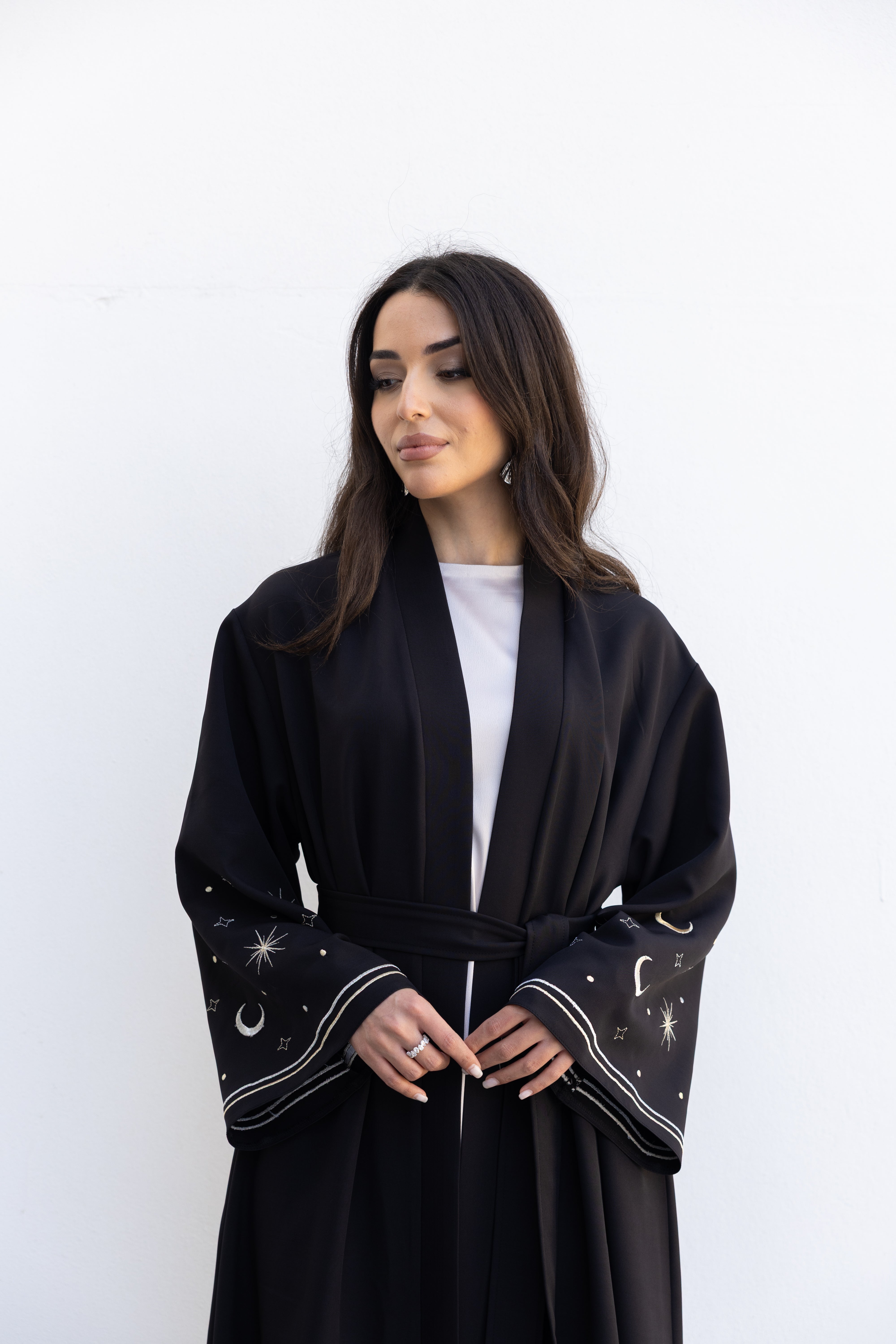 Stars & Moon Embroidered Abaya - Black
