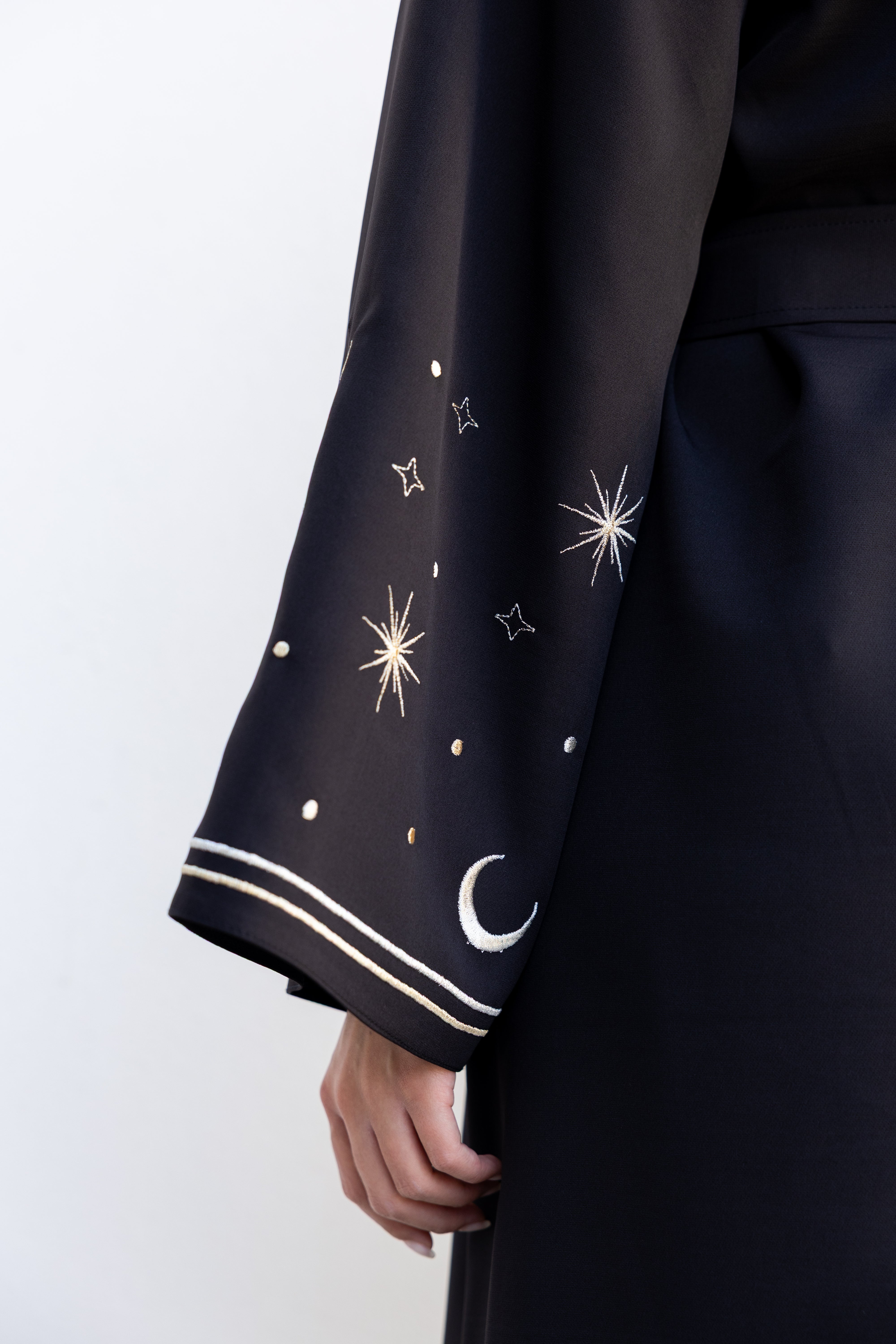 Stars & Moon Embroidered Abaya - Black