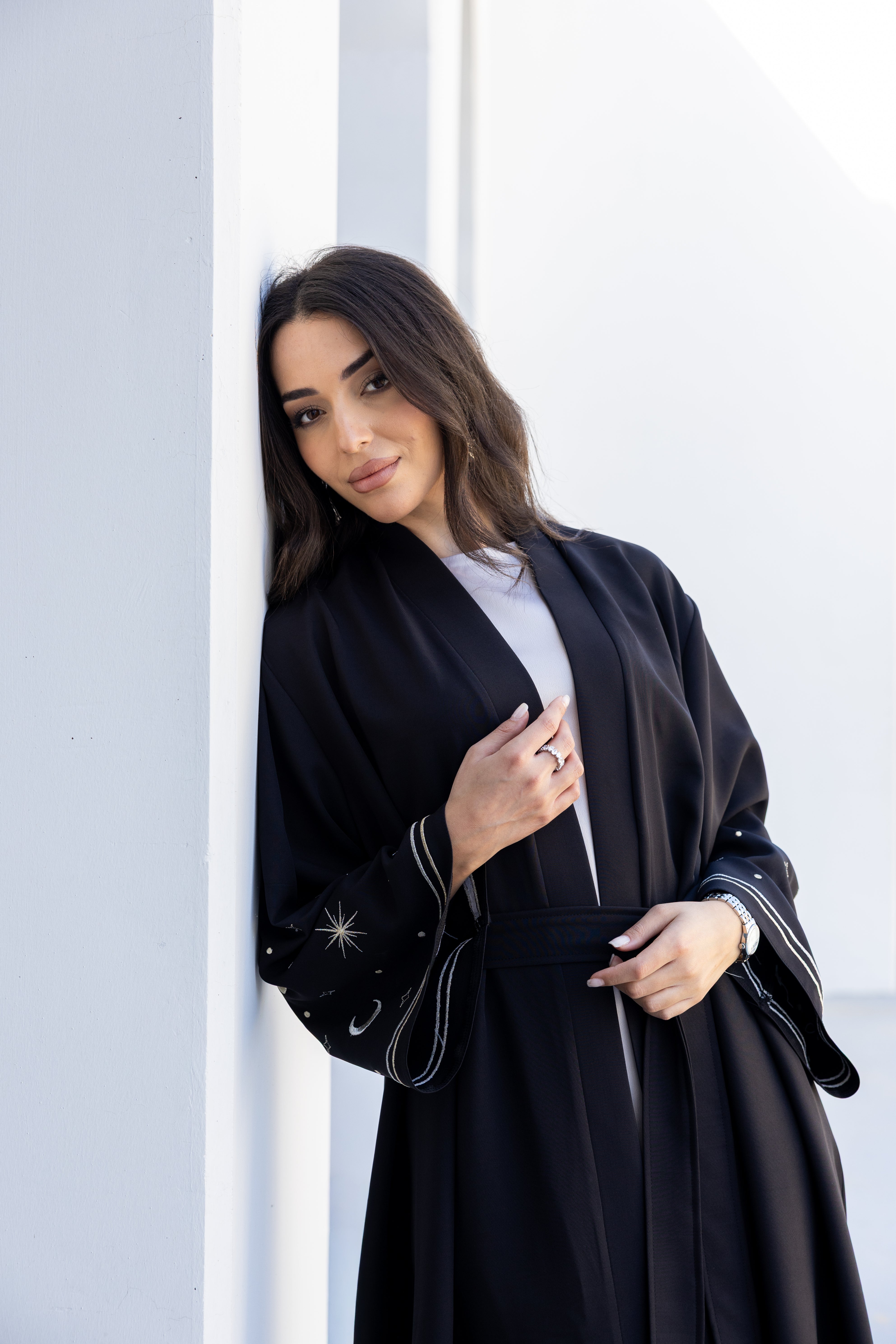Stars & Moon Embroidered Abaya - Black