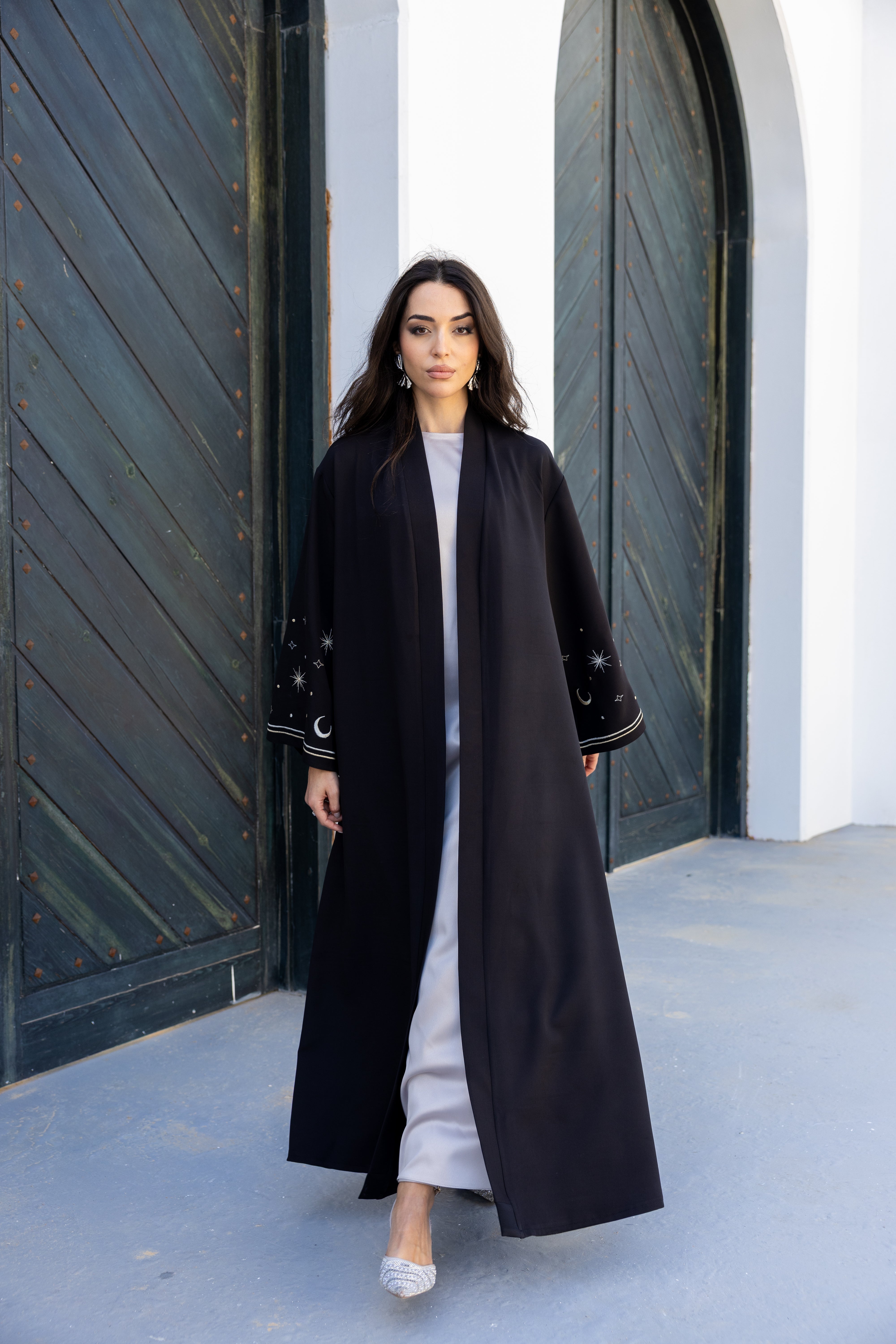 Stars & Moon Embroidered Abaya - Black