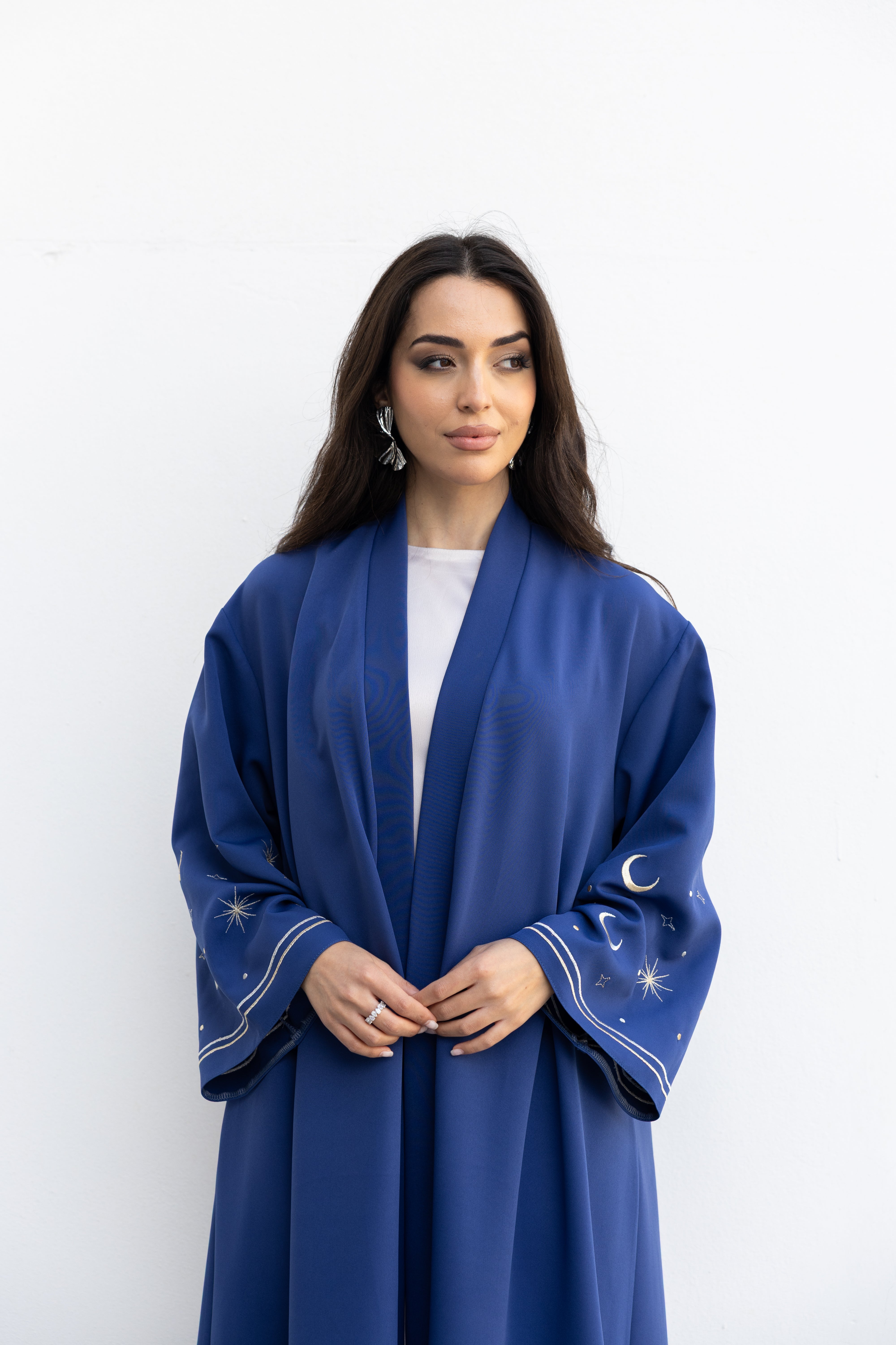 Stars & Moon Embroidered Abaya - Petrol Blue