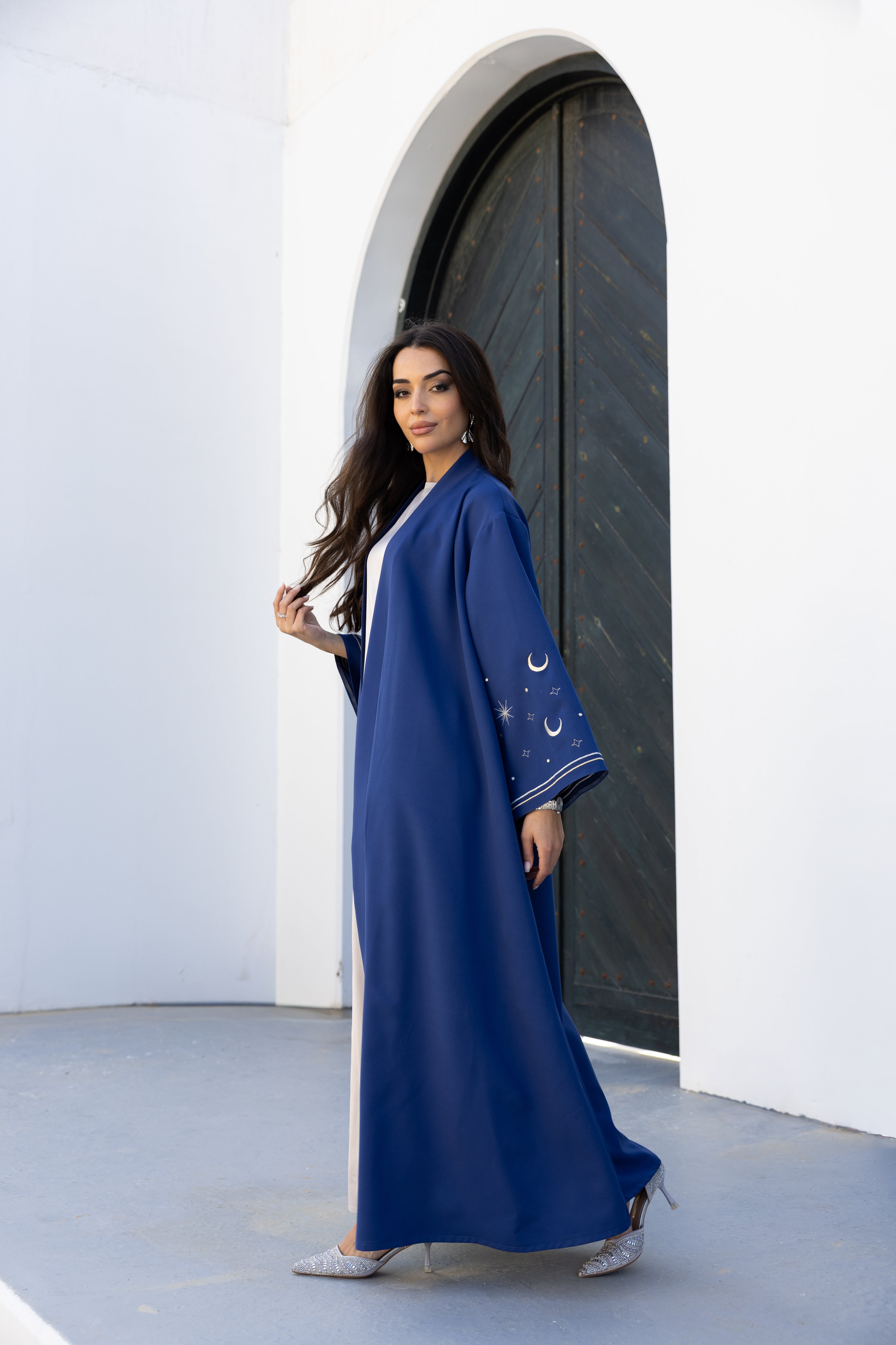 Stars & Moon Embroidered Abaya - Petrol Blue