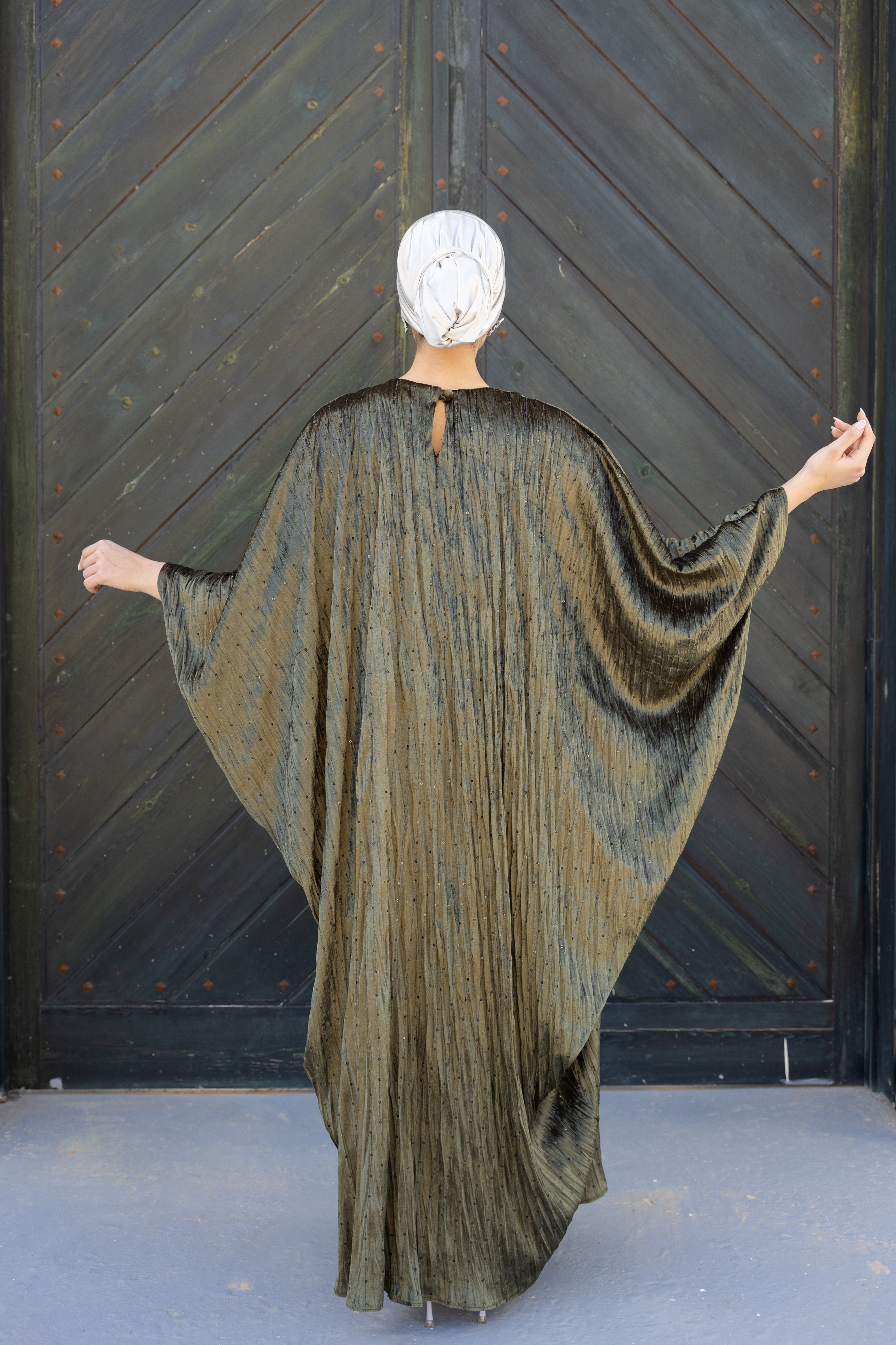Velvet Butterfly Abaya - Olive green