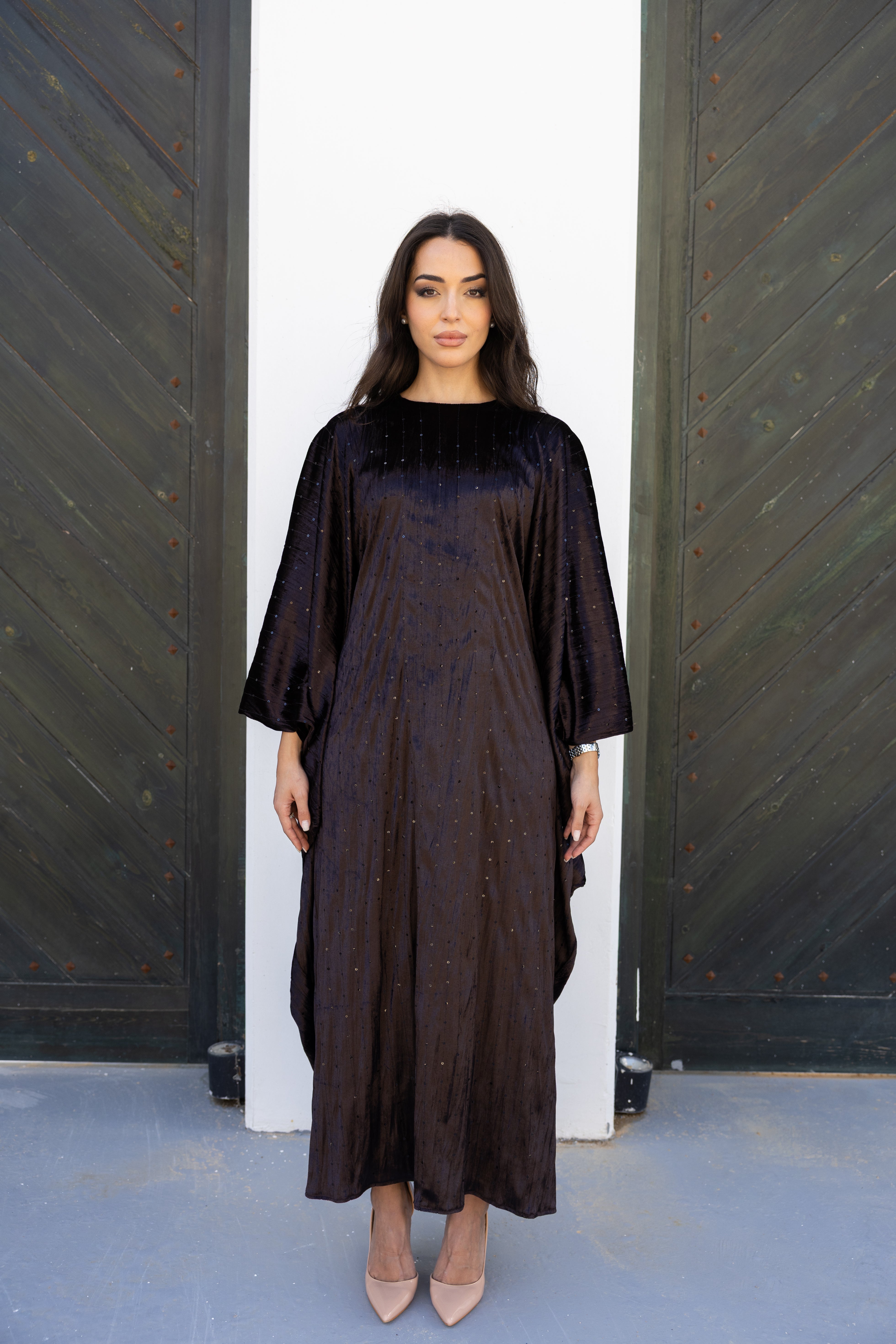 Velvet Butterfly Abaya - Brown