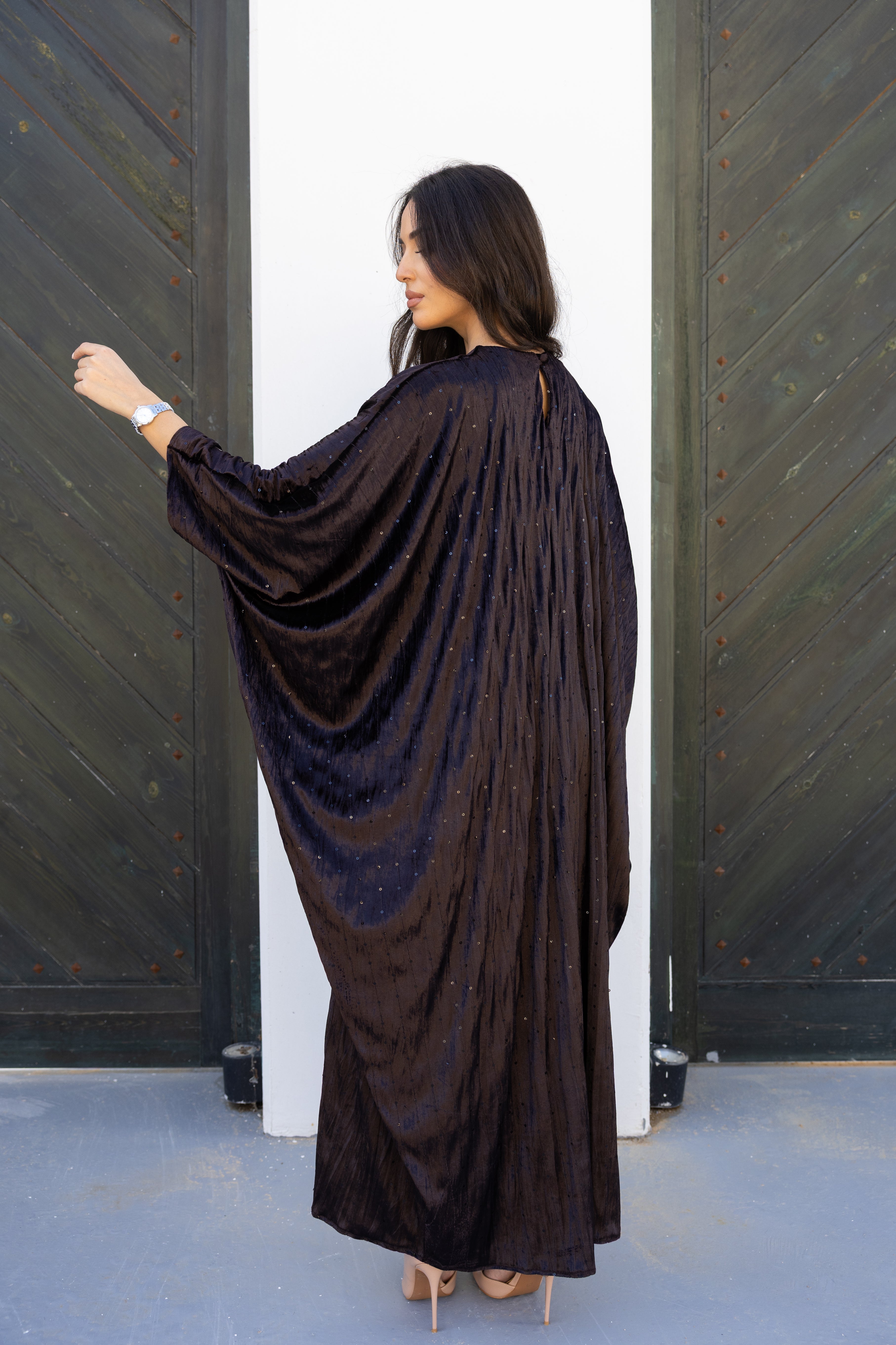 Velvet Butterfly Abaya - Brown