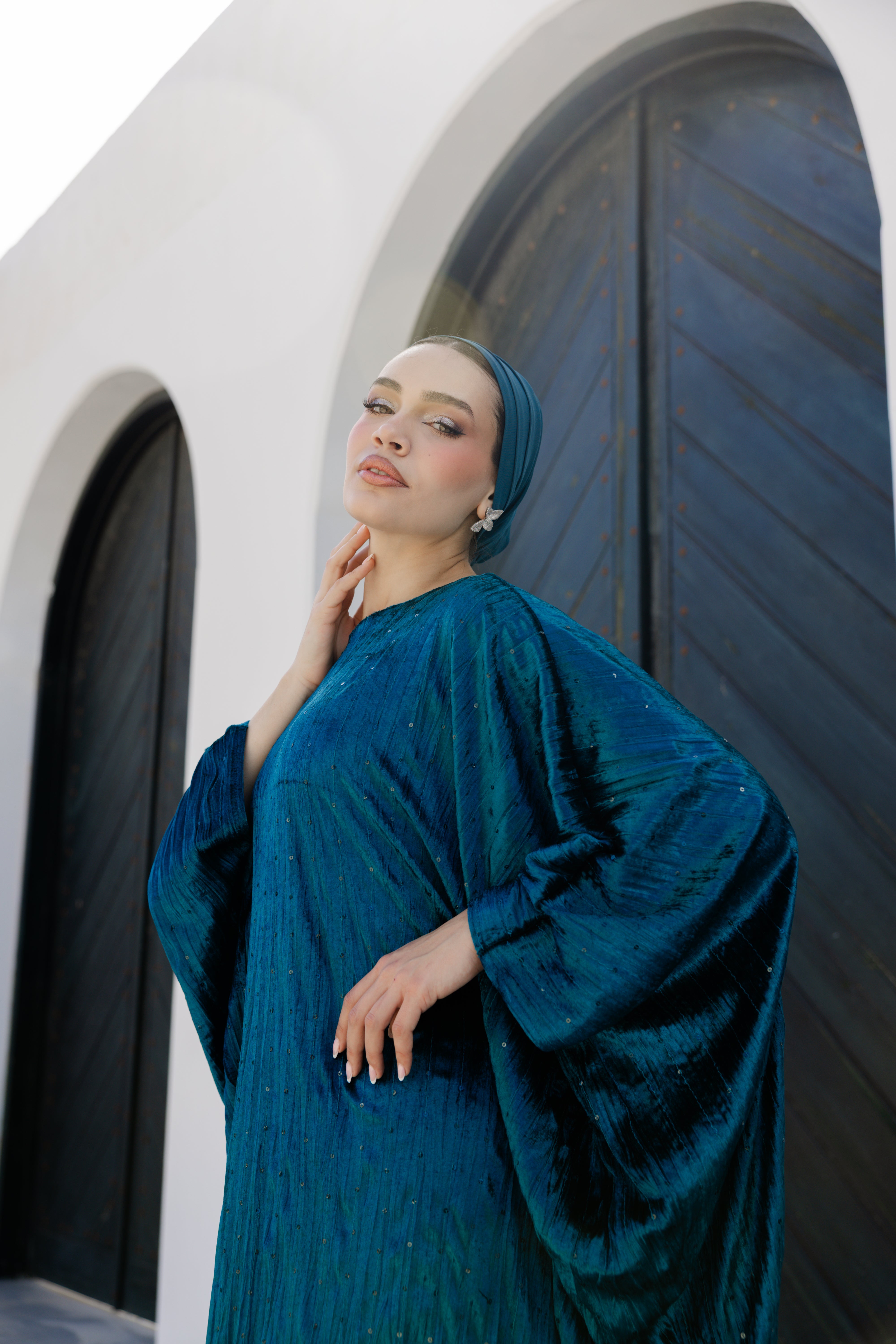 Velvet Butterfly Abaya - Turquoise