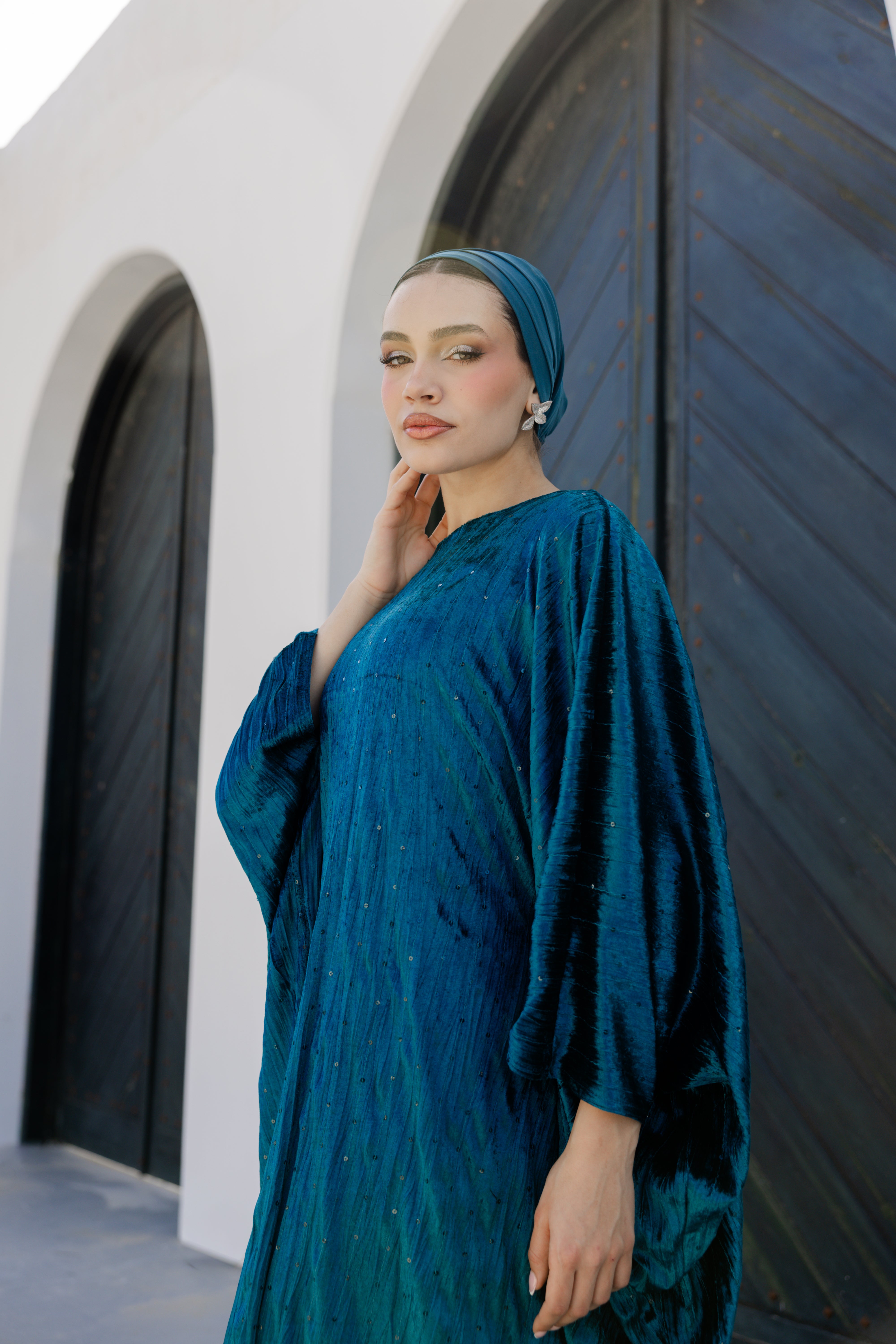 Velvet Butterfly Abaya - Turquoise